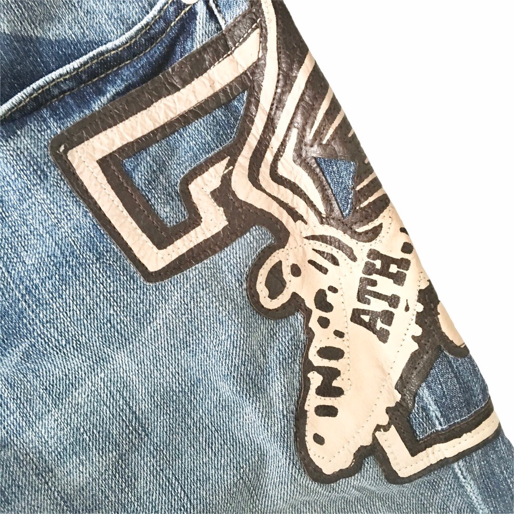 HTF: 7 For All Mankind® x Great China Wall ☻︎ 7 Leather Patch Standard Jeans ☻ - Picture 14 of 16